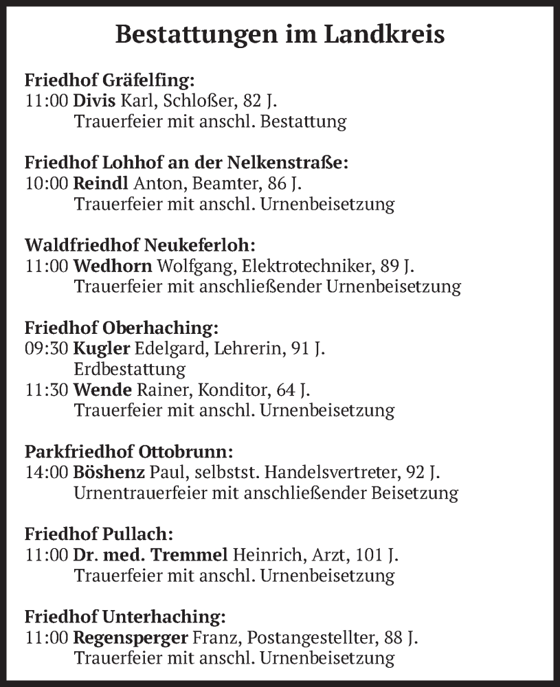  Traueranzeige für Bestattungen vom 30.01.2026 vom 30.01.2026 aus merkurtz