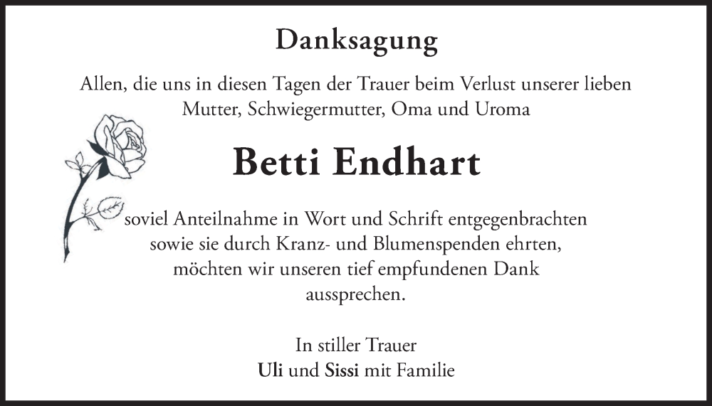  Traueranzeige für Betti Endhart vom 31.01.2026 aus merkurtz