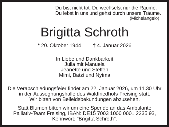 Traueranzeige von Brigitta Schroth von merkurtz