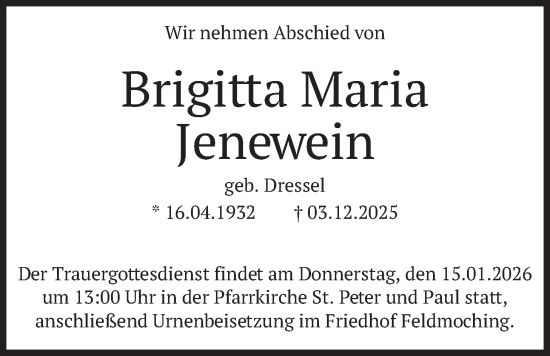 Traueranzeige von Brigitta Maria Jenewein von merkurtz