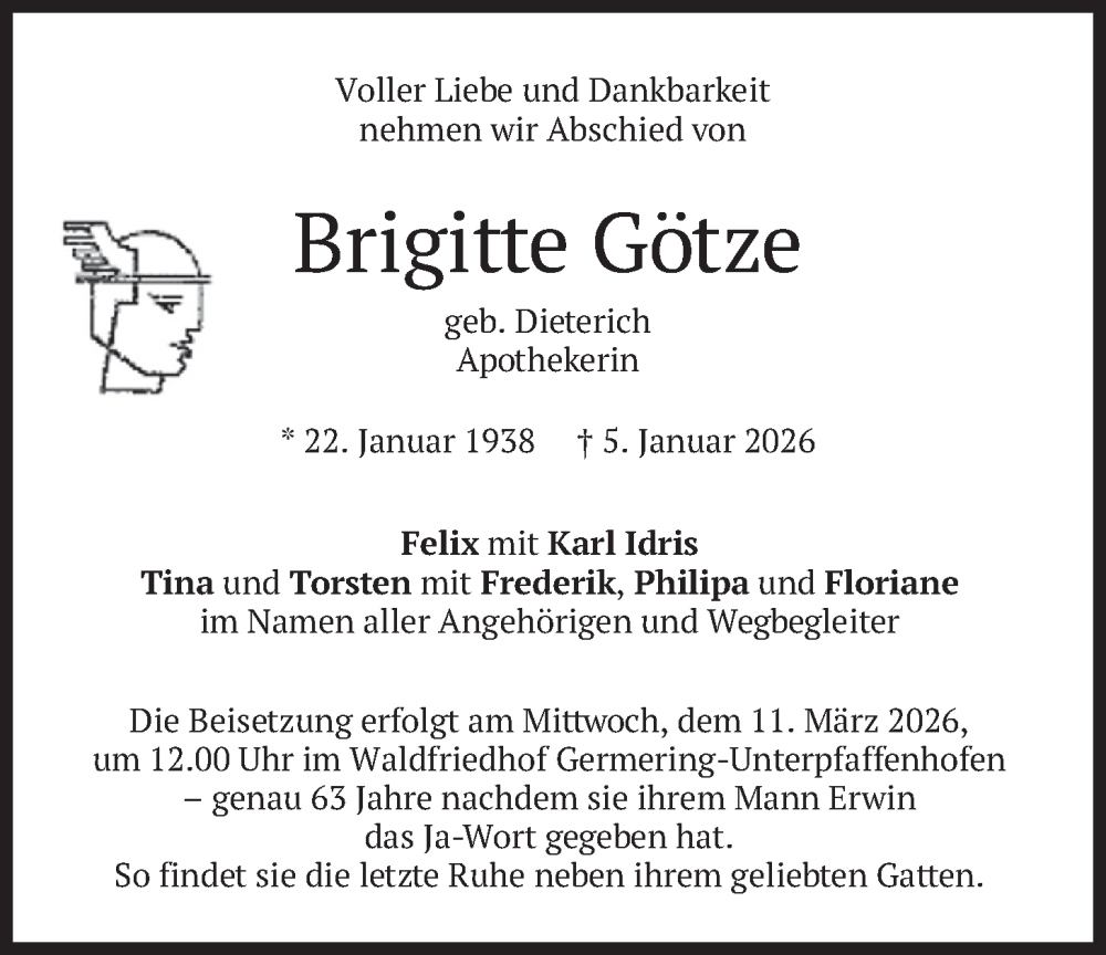 Traueranzeige für Brigitte Götze vom 24.01.2026 aus merkurtz