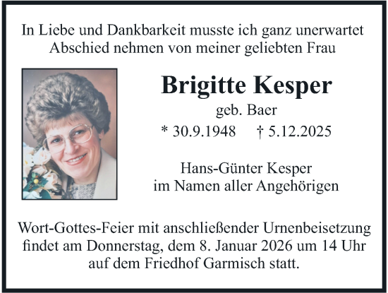 Traueranzeige von Brigitte Kesper von merkurtz