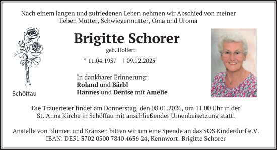 Traueranzeige von Brigitte Schorer von merkurtz