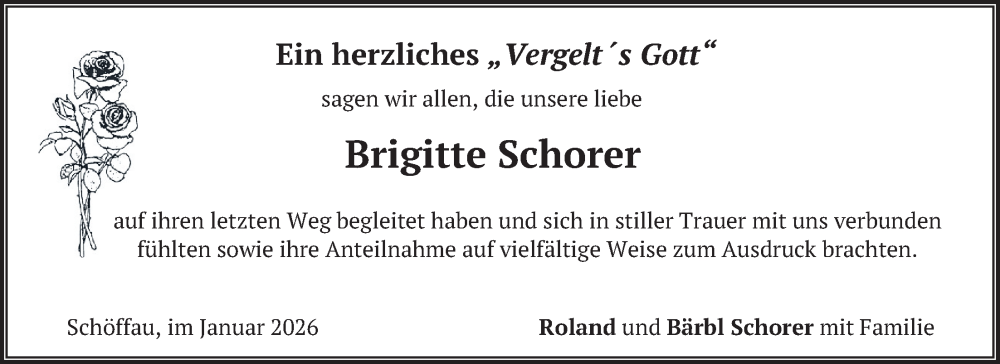  Traueranzeige für Brigitte Schorer vom 17.01.2026 aus merkurtz