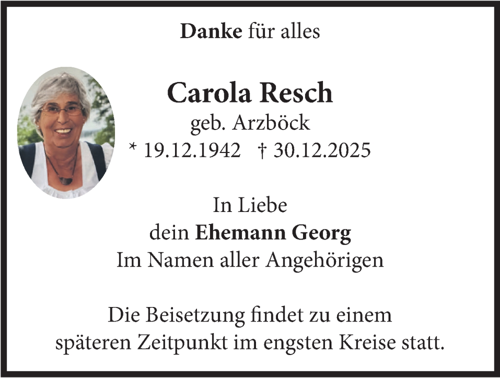  Traueranzeige für Carola Resch vom 24.01.2026 aus merkurtz