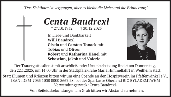 Traueranzeige von Centa Baudrexl von merkurtz