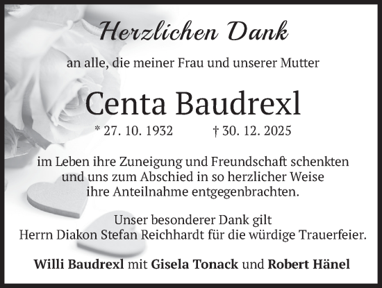 Traueranzeige von Centa Baudrexl von merkurtz