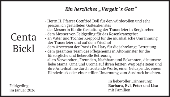 Traueranzeige von Centa Bickl von merkurtz