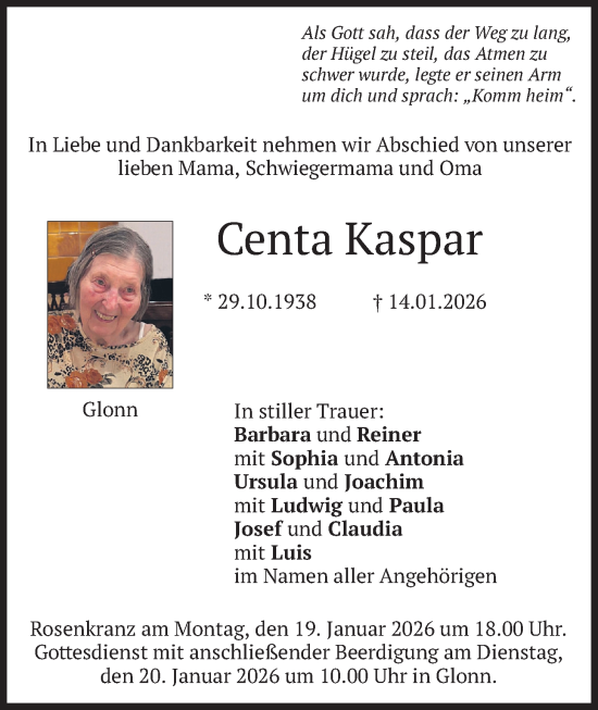 Traueranzeige von Centa Kaspar von merkurtz