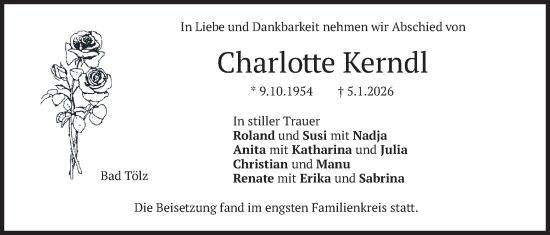 Traueranzeige von Charlotte Kerndl von merkurtz