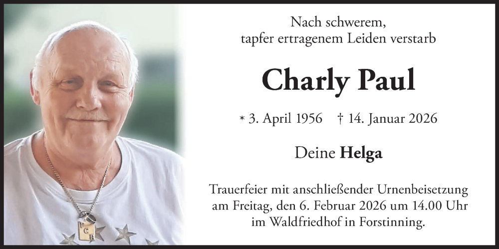  Traueranzeige für Charly Paul vom 31.01.2026 aus merkurtz
