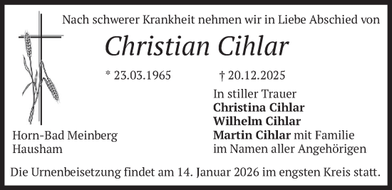 Traueranzeige von Christian Cihlar von merkurtz