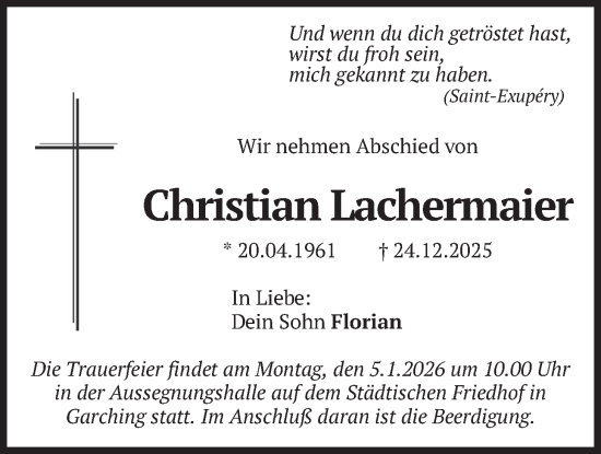 Traueranzeige von Christian Lachermaier von merkurtz