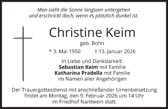 Traueranzeige von Christine Keim von merkurtz