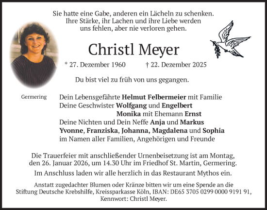 Traueranzeige von Christl Meyer von merkurtz