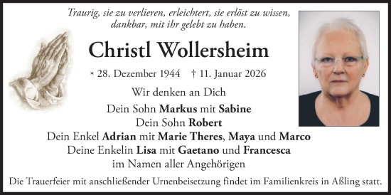 Traueranzeige von Christl Wollersheim von merkurtz