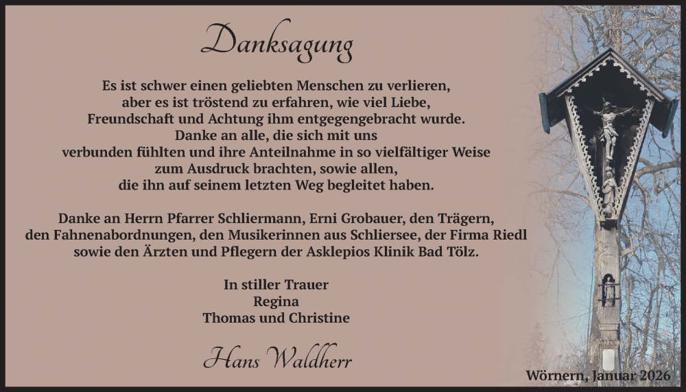 Traueranzeige für Danksagung  vom 31.01.2026 aus merkurtz