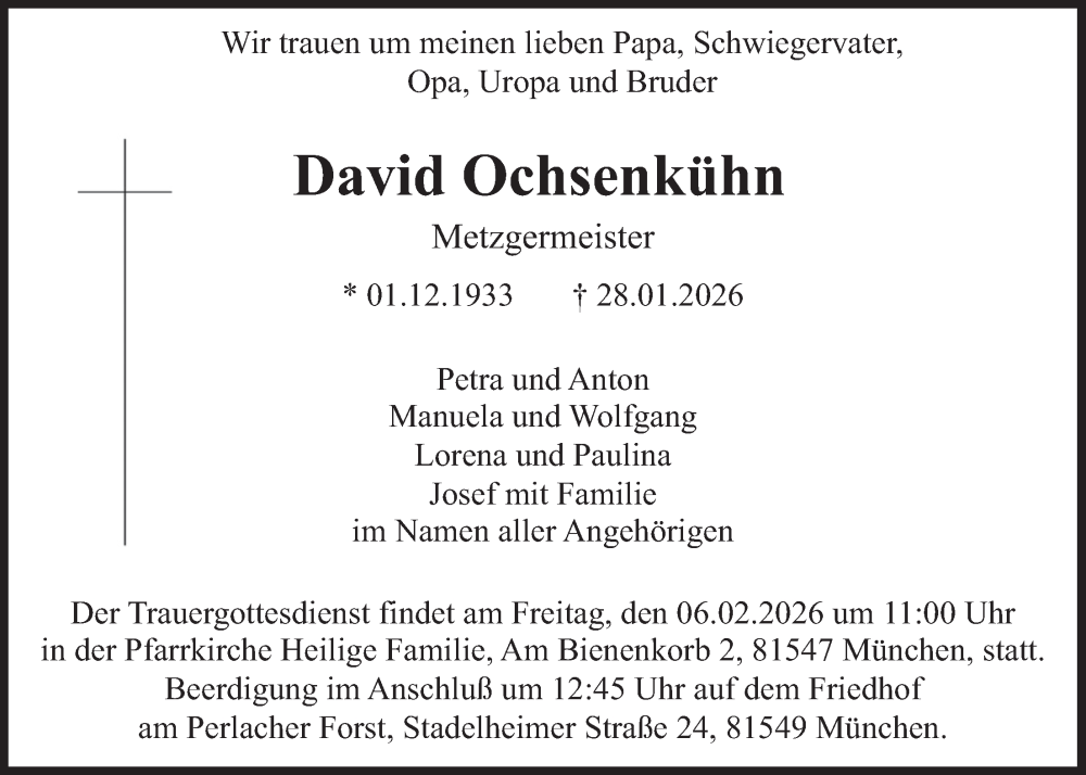  Traueranzeige für David Ochsenkühn vom 31.01.2026 aus merkurtz
