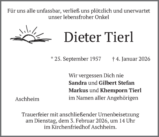 Traueranzeige von Dieter Tierl von merkurtz