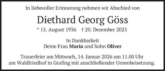 Traueranzeige von Diethard Georg Göss von merkurtz