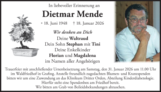 Traueranzeige von Dietmar Mende von merkurtz