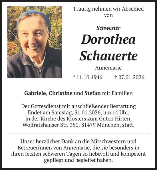 Traueranzeige von Dorothea Schauerte von merkurtz