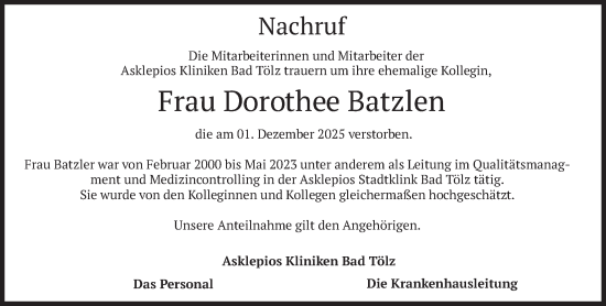 Traueranzeige von Dorothee Batzlen von merkurtz