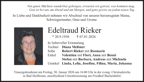 Traueranzeige von Edeltraud Rieker von merkurtz