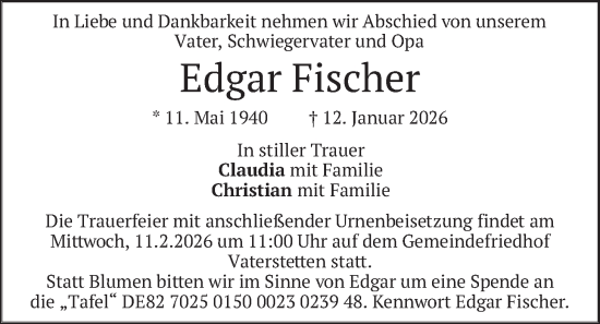 Traueranzeige von Edgar Fischer von merkurtz