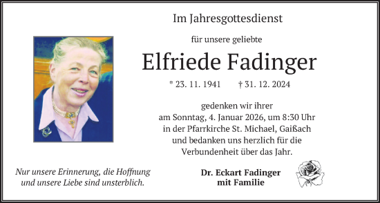Traueranzeige von Elfriede Fadinger von merkurtz
