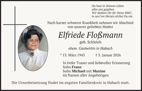 Traueranzeige von Elfriede Floßmann von merkurtz
