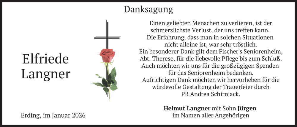  Traueranzeige für Elfriede Langner vom 10.01.2026 aus merkurtz