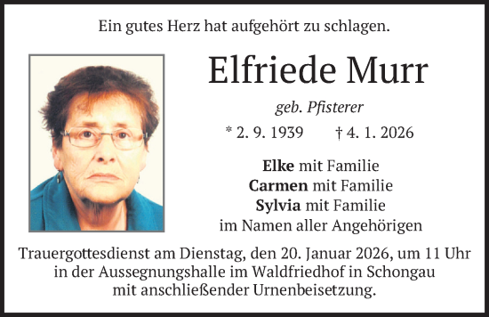 Traueranzeige von Elfriede Murr von merkurtz