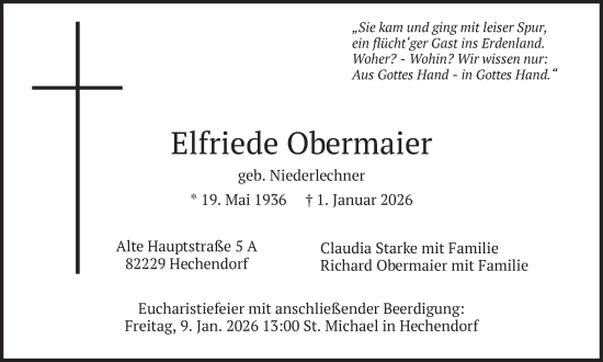 Traueranzeige von Elfriede Obermaier von merkurtz
