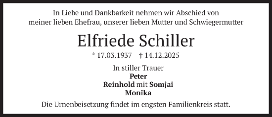 Traueranzeige von Elfriede Schiller von merkurtz