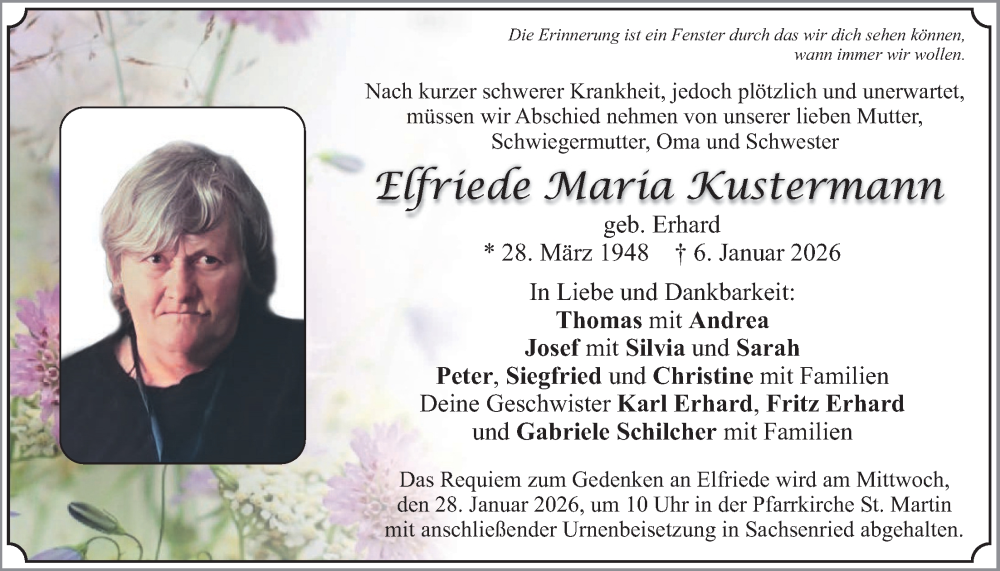  Traueranzeige für Elfriede Maria Kustermann vom 24.01.2026 aus merkurtz