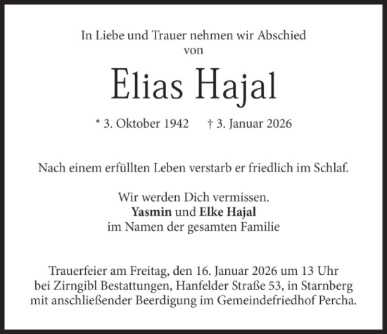 Traueranzeige von Elias Hajal von merkurtz