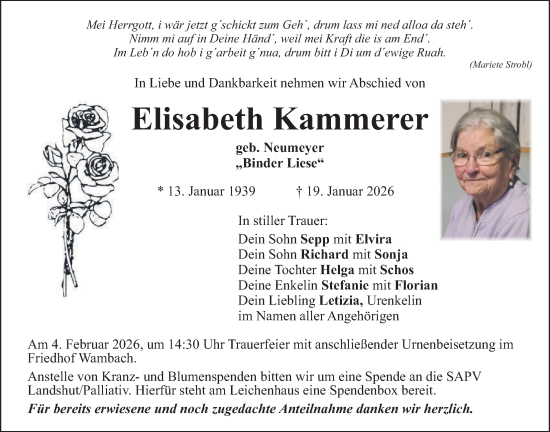Traueranzeige von Elisabeth Kammerer von merkurtz
