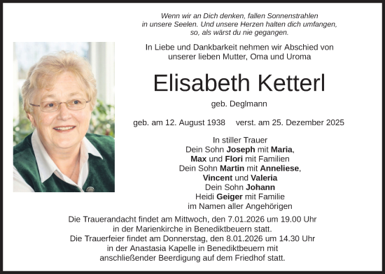 Traueranzeige von Elisabeth Ketterl von merkurtz