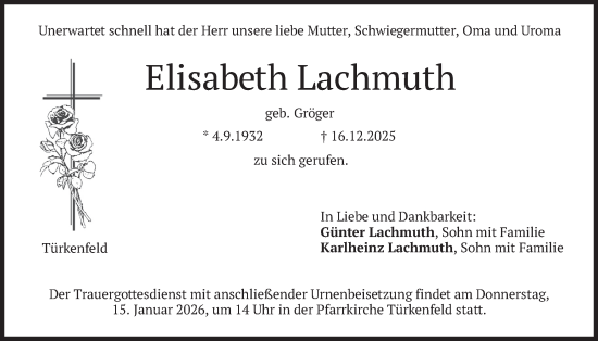 Traueranzeige von Elisabeth Lachmuth von merkurtz