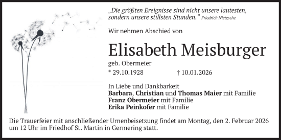 Traueranzeige von Elisabeth Meisburger von merkurtz