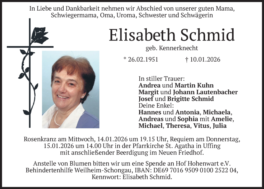  Traueranzeige für Elisabeth Schmid vom 13.01.2026 aus merkurtz