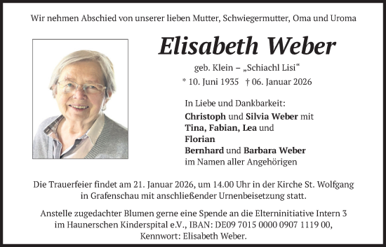 Traueranzeige von Elisabeth Weber von merkurtz