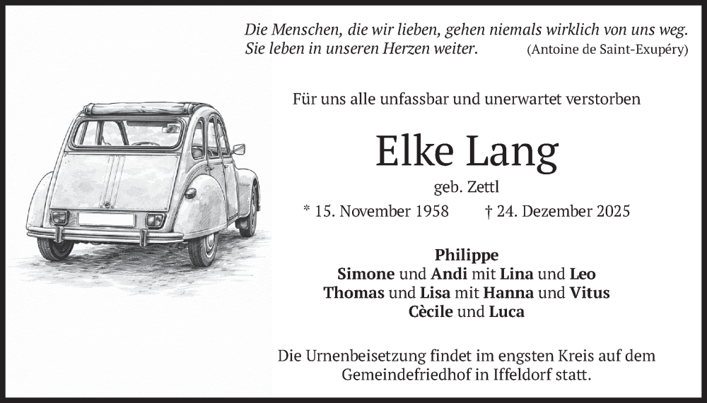  Traueranzeige für Elke Lang vom 03.01.2026 aus merkurtz