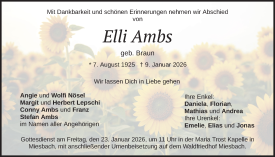 Traueranzeige von Elli Ambs von merkurtz