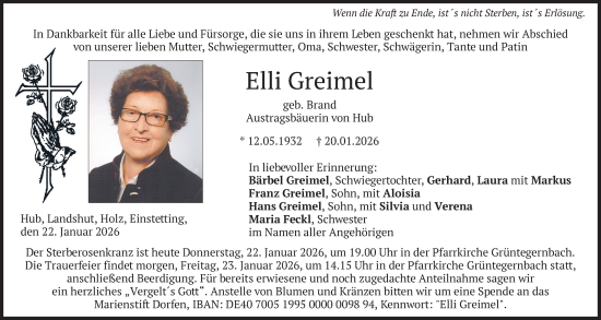 Traueranzeige von Elli Greimel von merkurtz