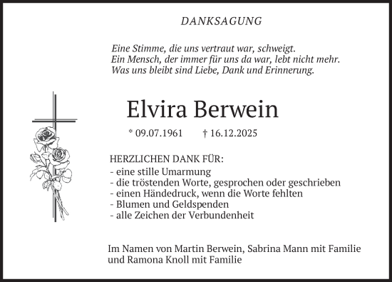 Traueranzeige von Elvira Berwein von merkurtz