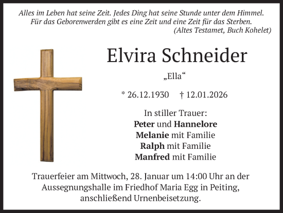 Traueranzeige von Elvira Schneider von merkurtz