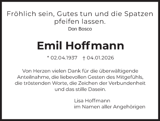 Traueranzeige von Emil Hoffmann von merkurtz
