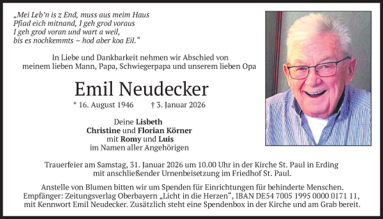 Traueranzeige von Emil Neudecker von merkurtz